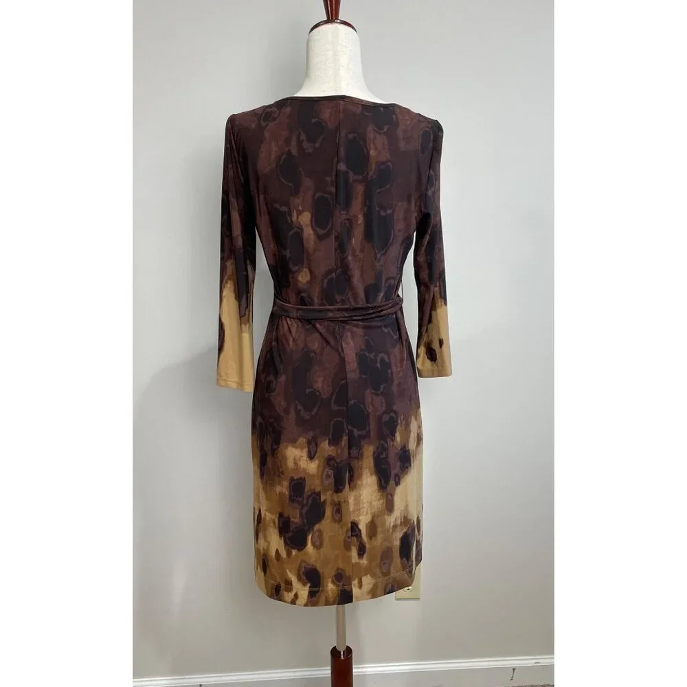 New Directions Pencil Dress Womens S Brown Watercolor Print Gathered Waist